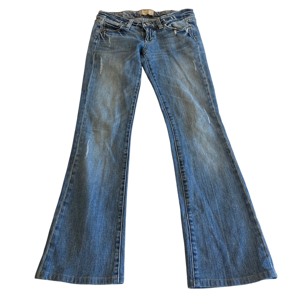 Paige Jeans Women 25 Laurel Canyon Low Rise Bootcut Medium Wash Blue Distressed